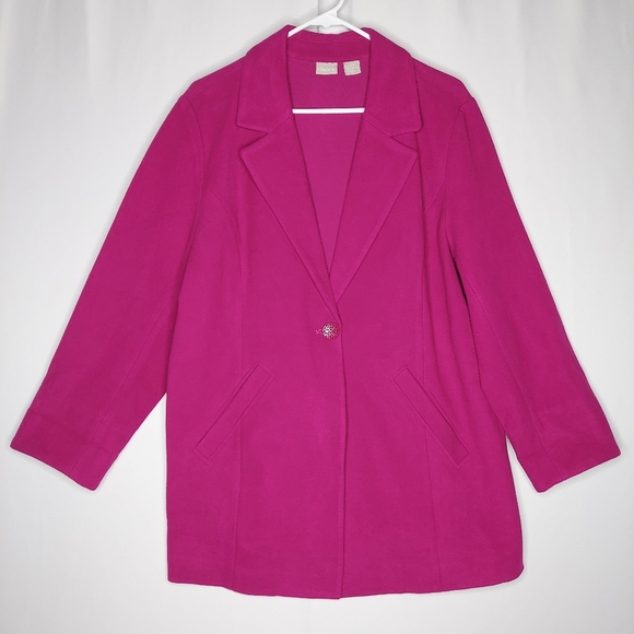 Chicos Jacket 3P XLP Women Pink One Button Vneck Collar Pocket Stretch Knit - Picture 1 of 7